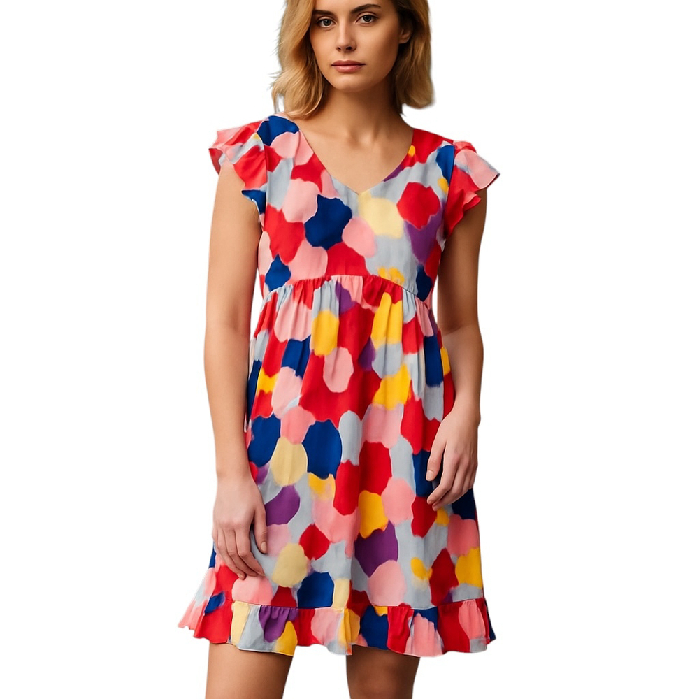 Jodifl Babydoll Dress Small Colorful Abstract Ruffle Sundress NWT